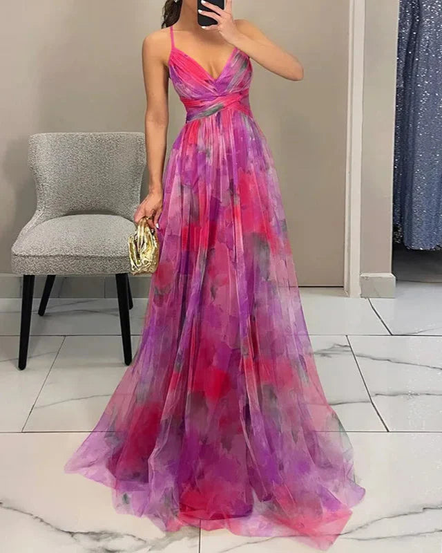Fließendes Damen-Maxikleid in A-Linie mit Blumenmuster