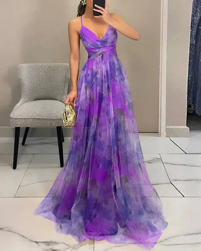 Fließendes Damen-Maxikleid in A-Linie mit Blumenmuster