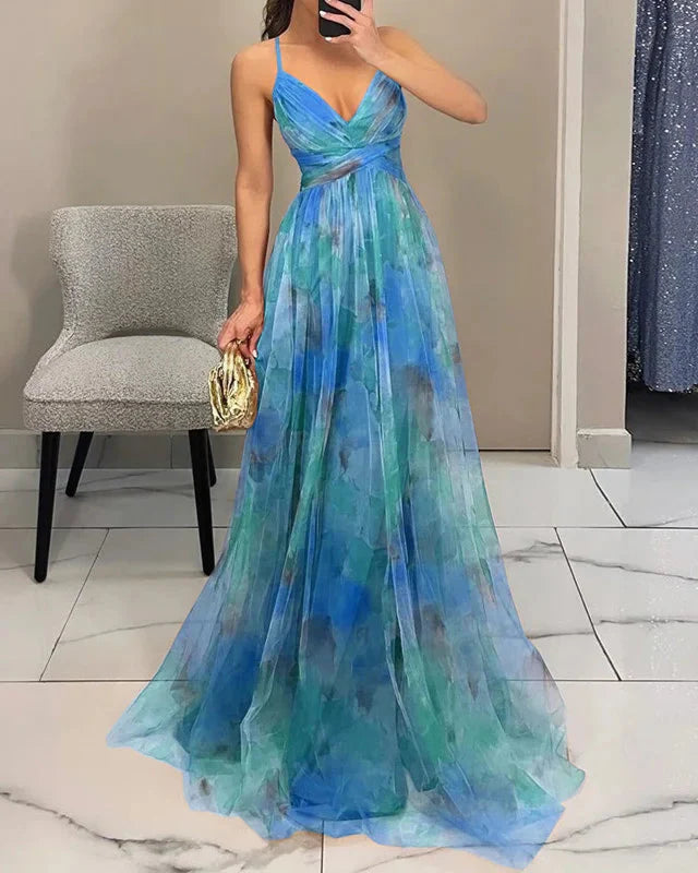 Fließendes Damen-Maxikleid in A-Linie mit Blumenmuster