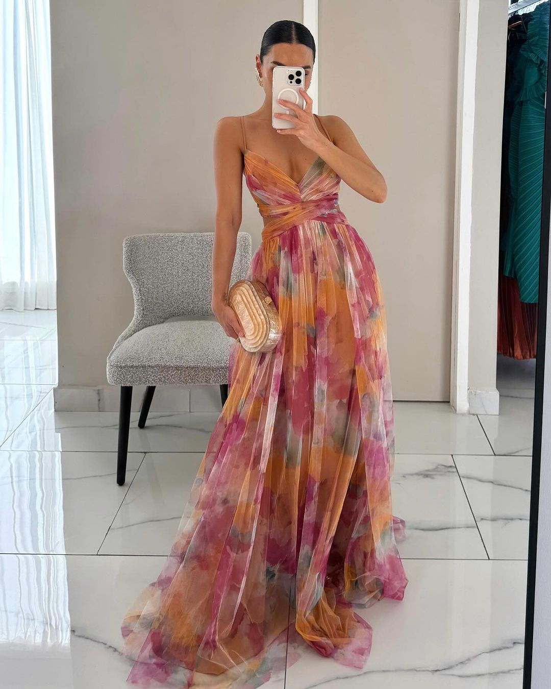 Fließendes Damen-Maxikleid in A-Linie mit Blumenmuster