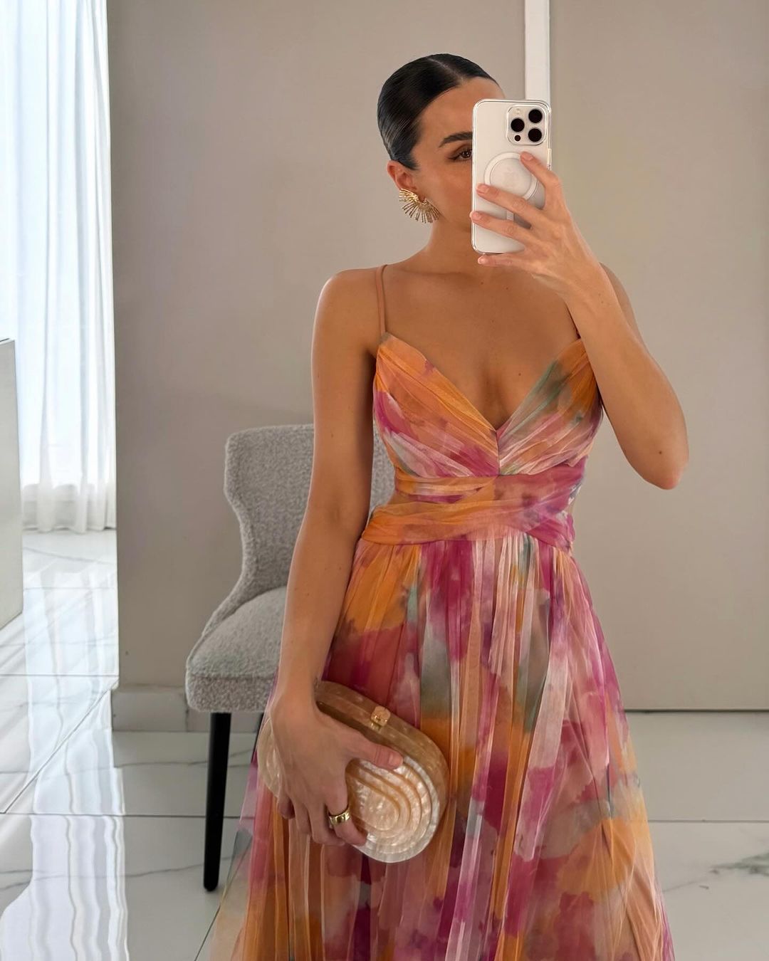 Fließendes Damen-Maxikleid in A-Linie mit Blumenmuster