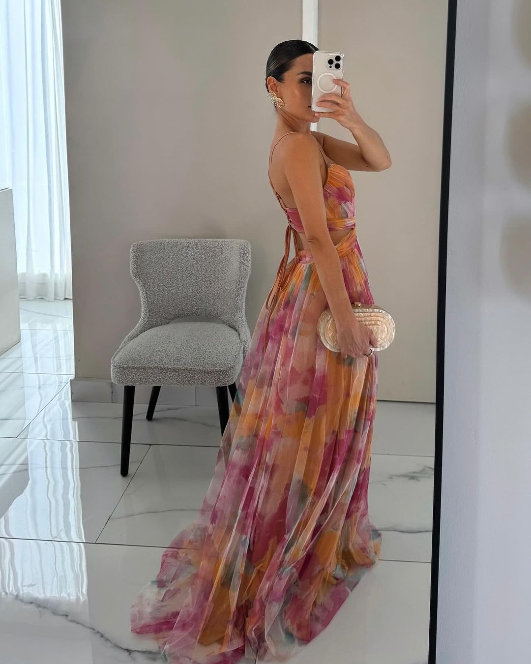 Fließendes Damen-Maxikleid in A-Linie mit Blumenmuster