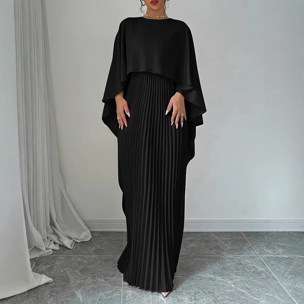 Fließendes Plissee-Maxikleid mit Fledermausärmeln