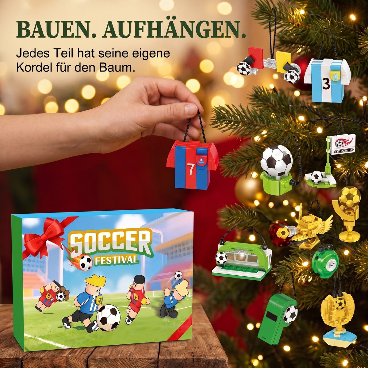 Fußball-Adventskalender Soccer Festival, 600 Teile Bausteinmodelle für den Weihnachtsbaum