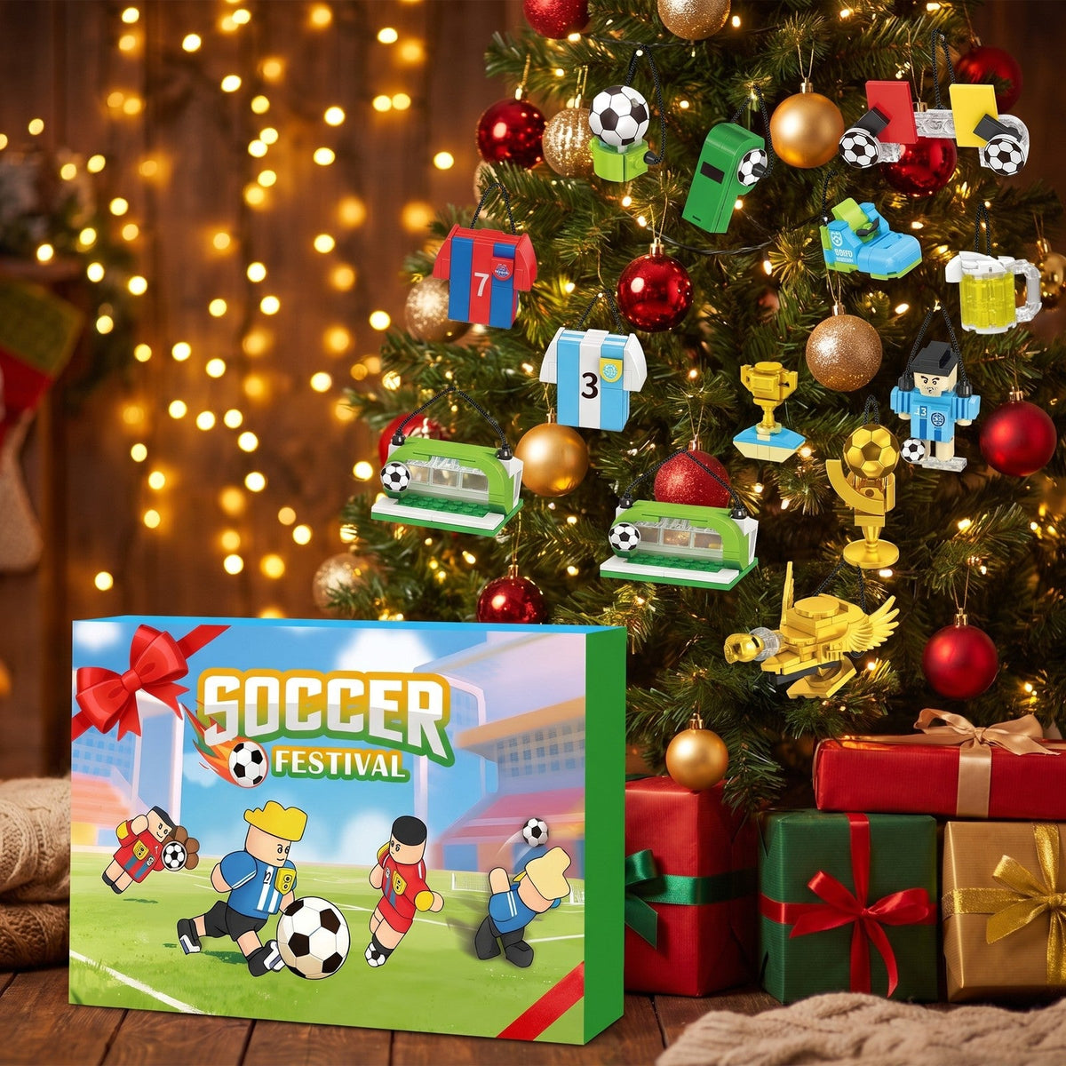 Fußball-Adventskalender Soccer Festival, 600 Teile Bausteinmodelle für den Weihnachtsbaum