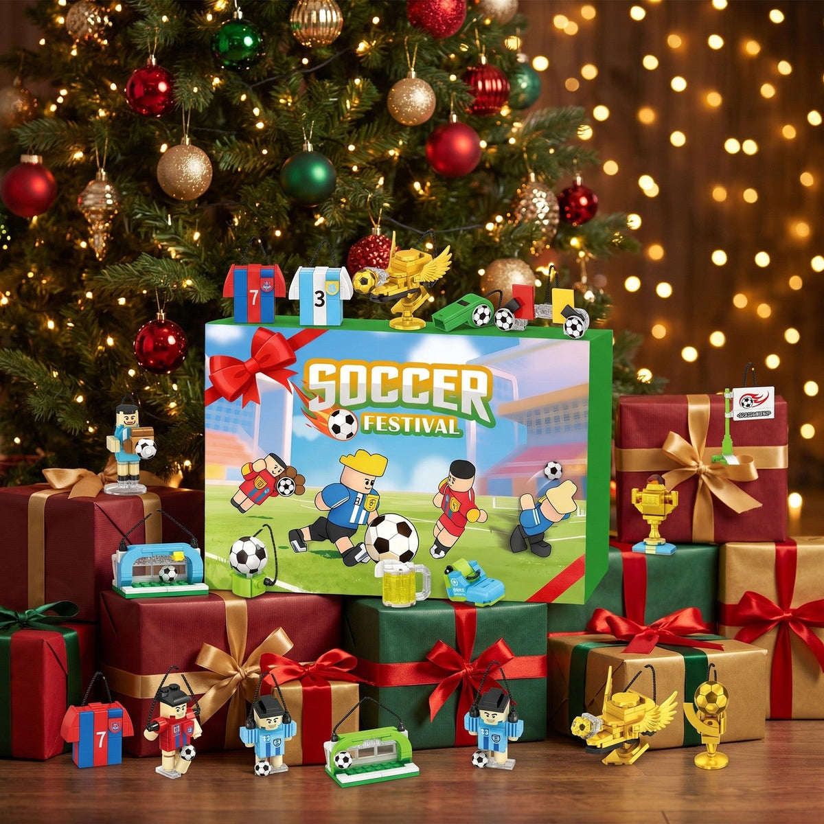 Fußball-Adventskalender Soccer Festival, 600 Teile Bausteinmodelle für den Weihnachtsbaum