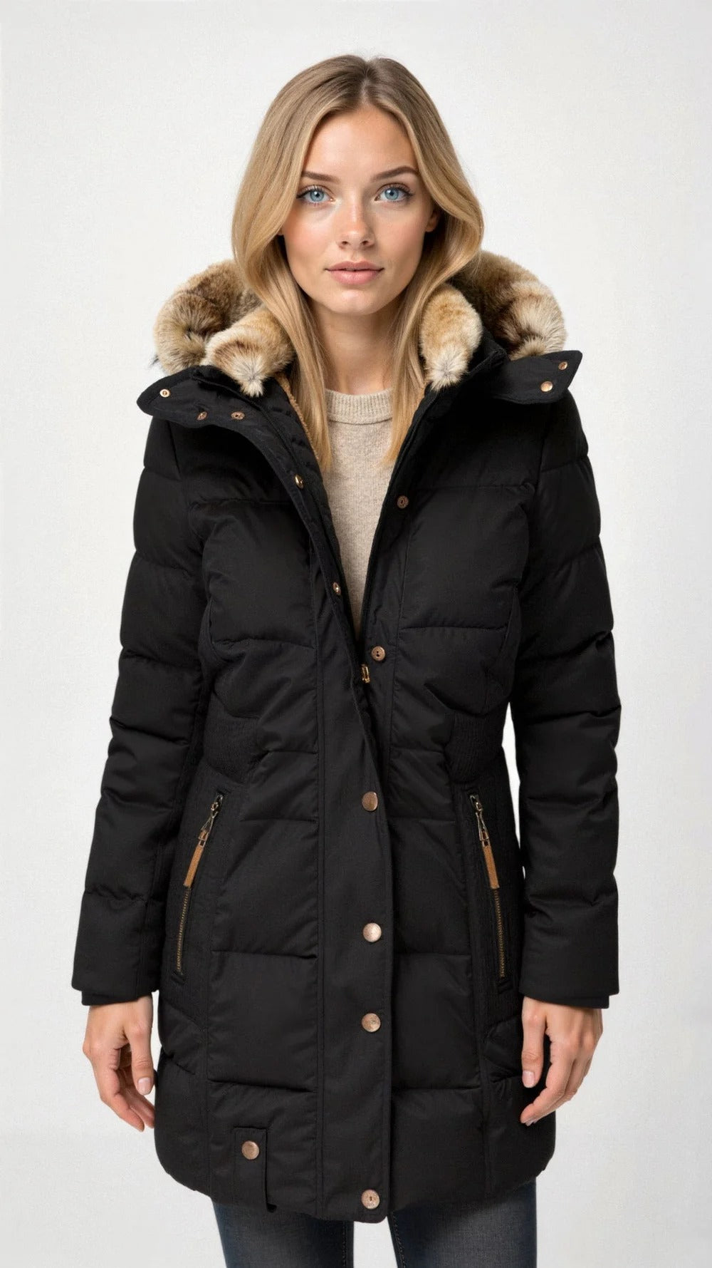 Gefütterte Steppjacke für Damen mit Kapuze