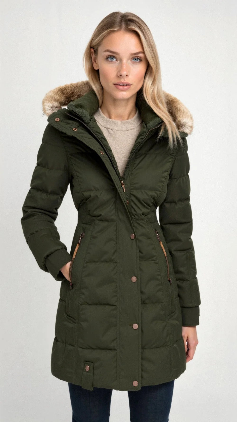 Gefütterte Steppjacke für Damen mit Kapuze