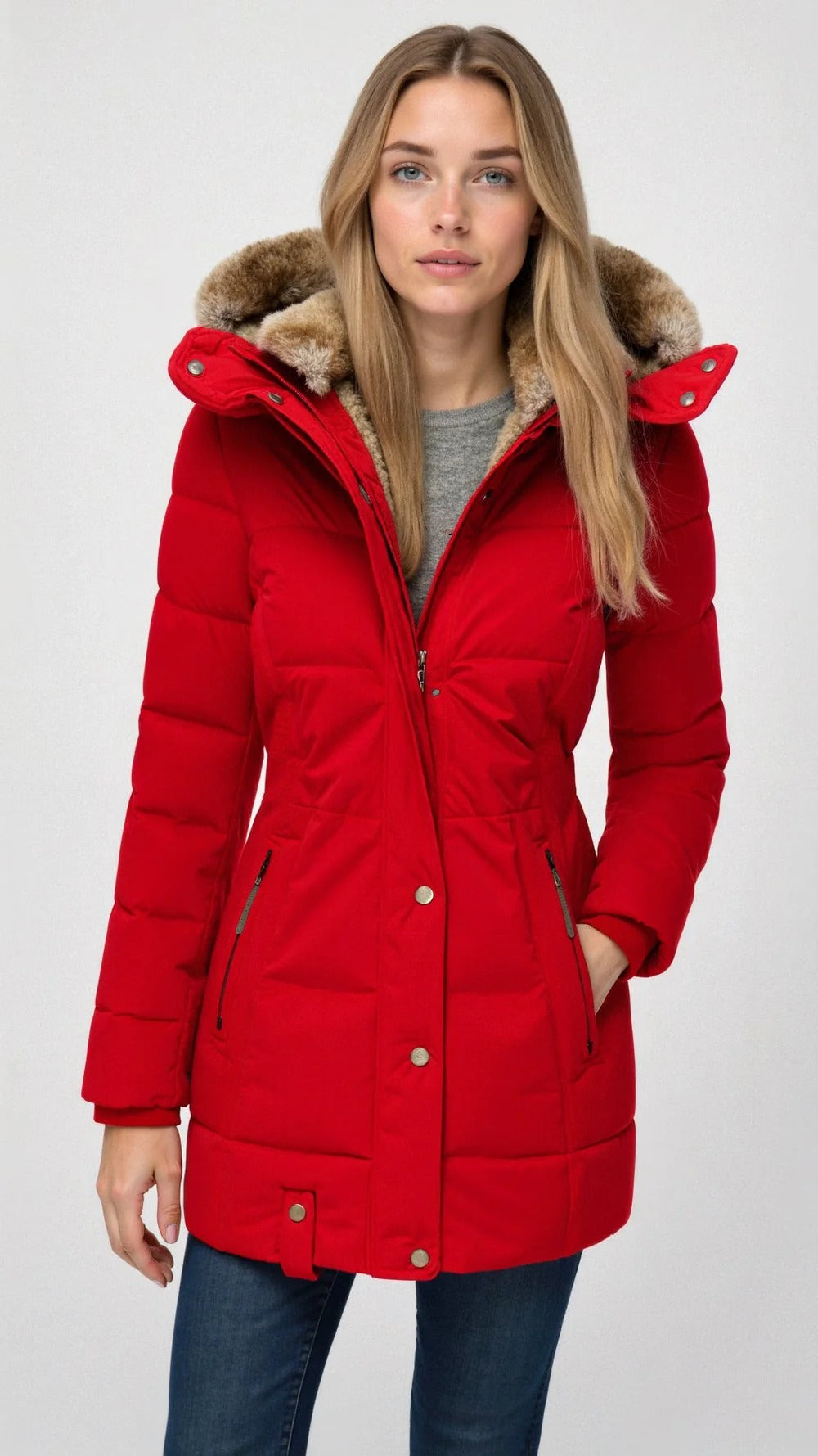 Gefütterte Steppjacke für Damen mit Kapuze