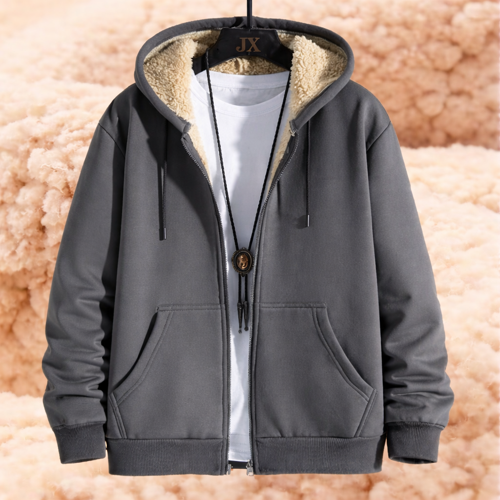 Gefütterte Sweatjacke mit Kapuze und Reißverschluss im Regular Fit – schmale Silhouette