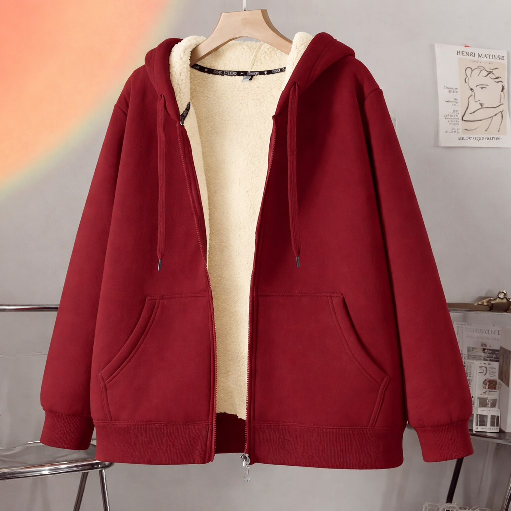 Gefütterte Sweatjacke mit Kapuze und Reißverschluss im Regular Fit – schmale Silhouette