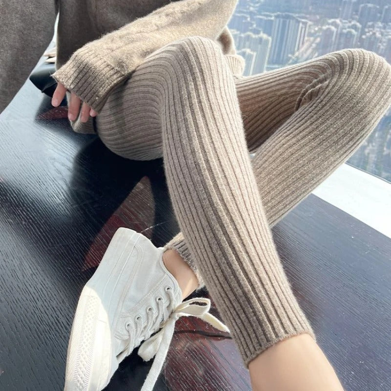 Gerippte Strickleggings mit hoher Taille für Damen