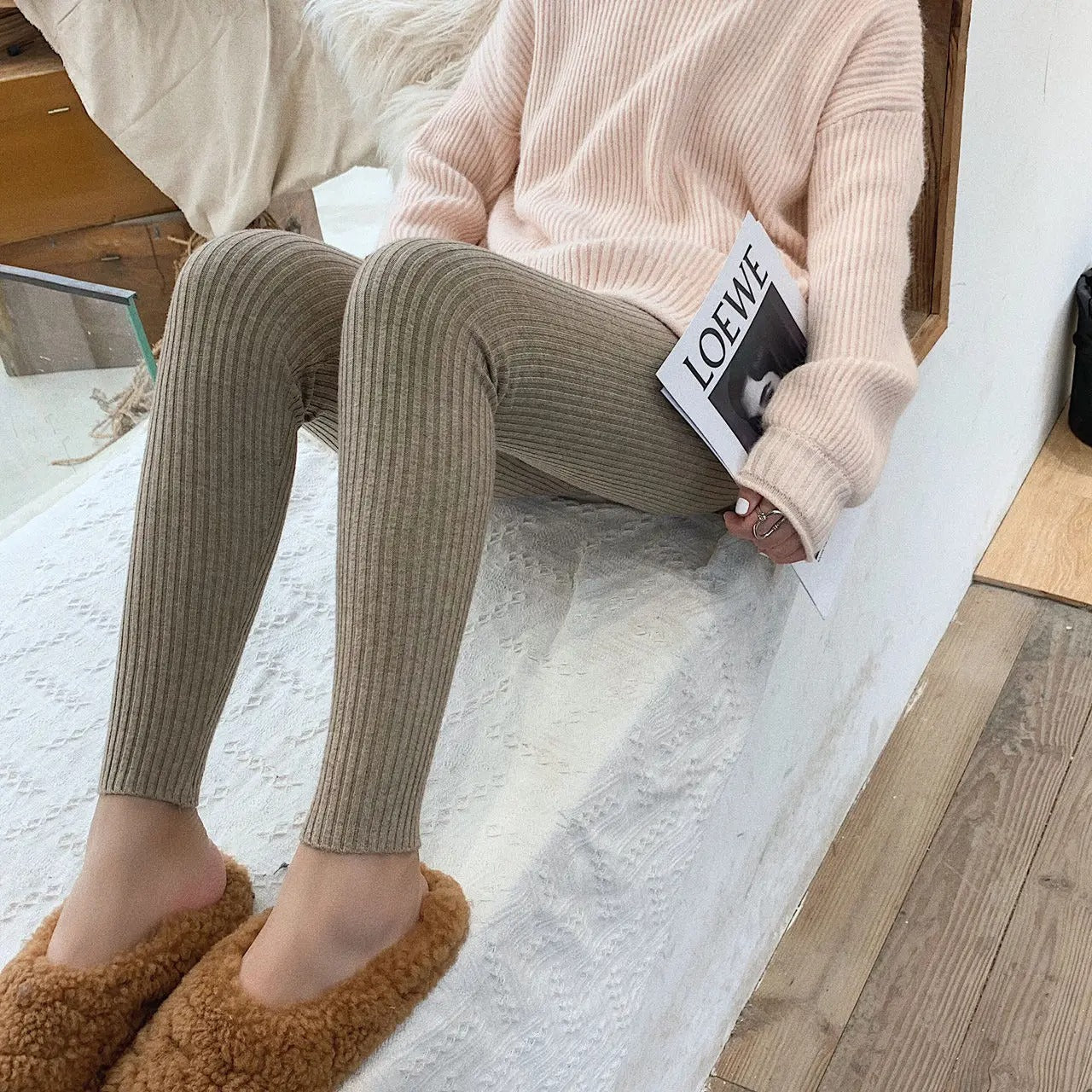 Gerippte Strickleggings mit hoher Taille für Damen