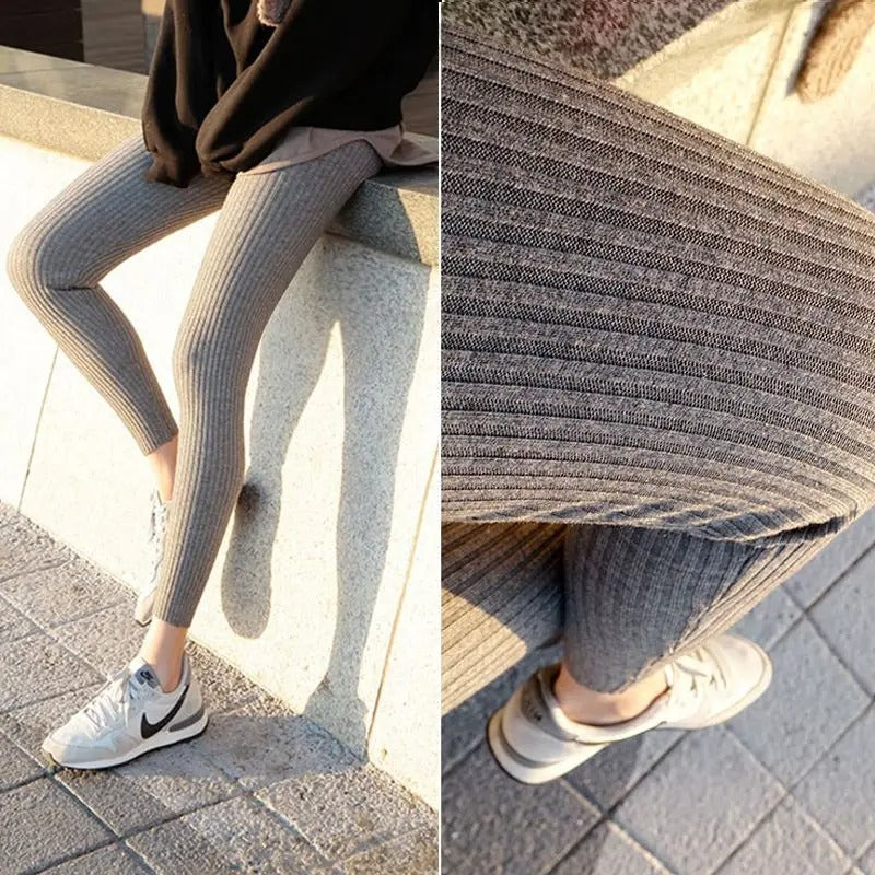 Gerippte Strickleggings mit hoher Taille für Damen