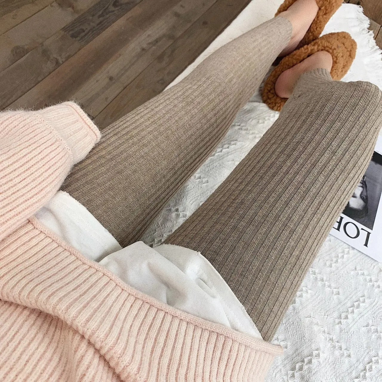 Gerippte Strickleggings mit hoher Taille für Damen