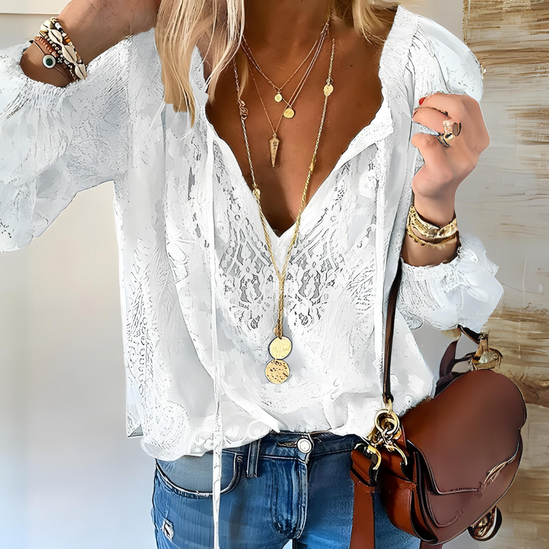 Gehäkelte Damen-Boho-Bluse mit Lochmuster