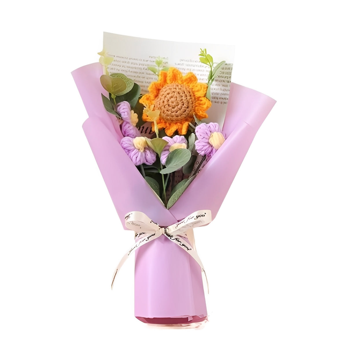 Gehäkelter Blumenstrauß mit Sonnenblumen und Gänseblümchen für Jubiläen und Feiern