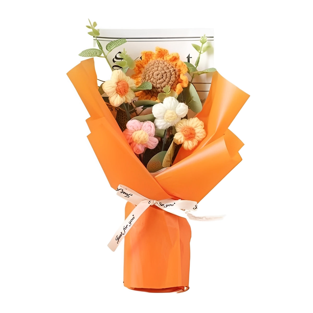 Gehäkelter Blumenstrauß mit Sonnenblumen und Gänseblümchen für Jubiläen und Feiern