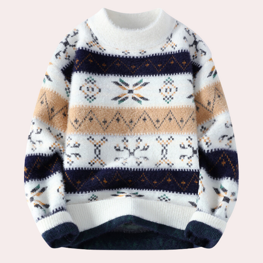 Gemusterter Herrenpullover mit Rundhalsausschnitt