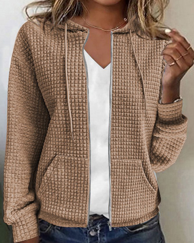 Gemütliche Damen-Kapuzenjacke aus Waffelstrick mit Reißverschluss