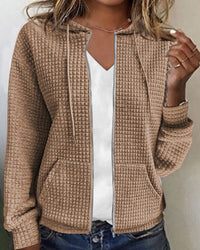 Gemütliche Damen-Kapuzenjacke aus Waffelstrick mit Reißverschluss