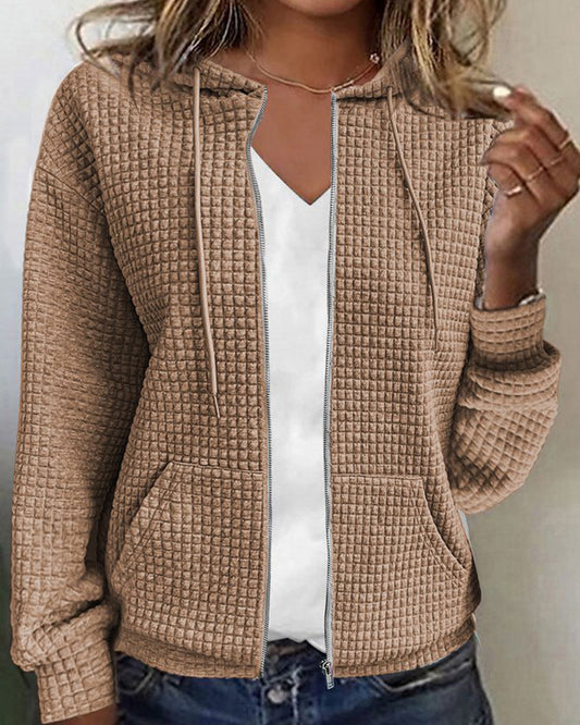 Gemütliche Damen-Kapuzenjacke aus Waffelstrick mit Reißverschluss