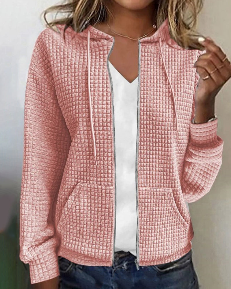 Gemütliche Damen-Kapuzenjacke aus Waffelstrick mit Reißverschluss