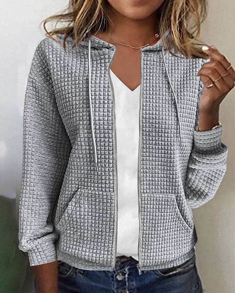 Gemütliche Damen-Kapuzenjacke aus Waffelstrick mit Reißverschluss