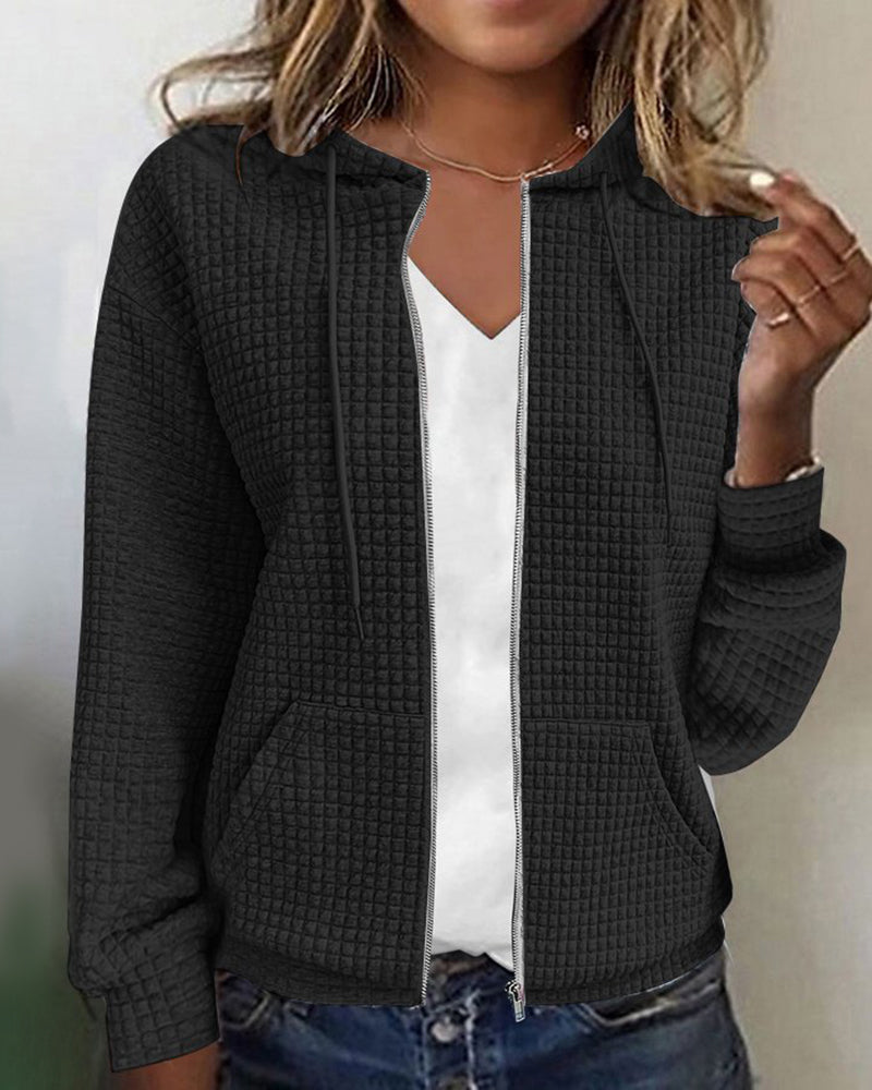 Gemütliche Damen-Kapuzenjacke aus Waffelstrick mit Reißverschluss