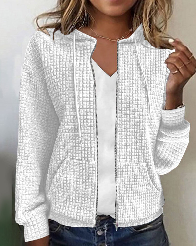 Gemütliche Damen-Kapuzenjacke aus Waffelstrick mit Reißverschluss