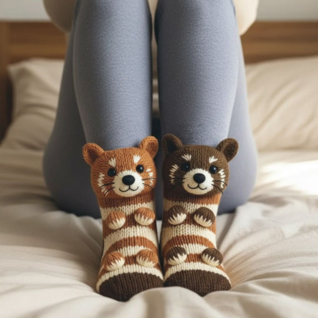 Gemütliche Tier-Hütten-Socken mit Umarmungs-Motiv – Warme, niedliche Motivsocken, Unisex