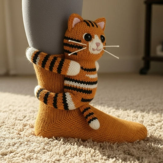 Gemütliche Tier-Hütten-Socken mit Umarmungs-Motiv – Warme, niedliche Motivsocken, Unisex