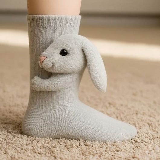 Gemütliche Tier-Hütten-Socken mit Umarmungs-Motiv – Warme, niedliche Motivsocken, Unisex