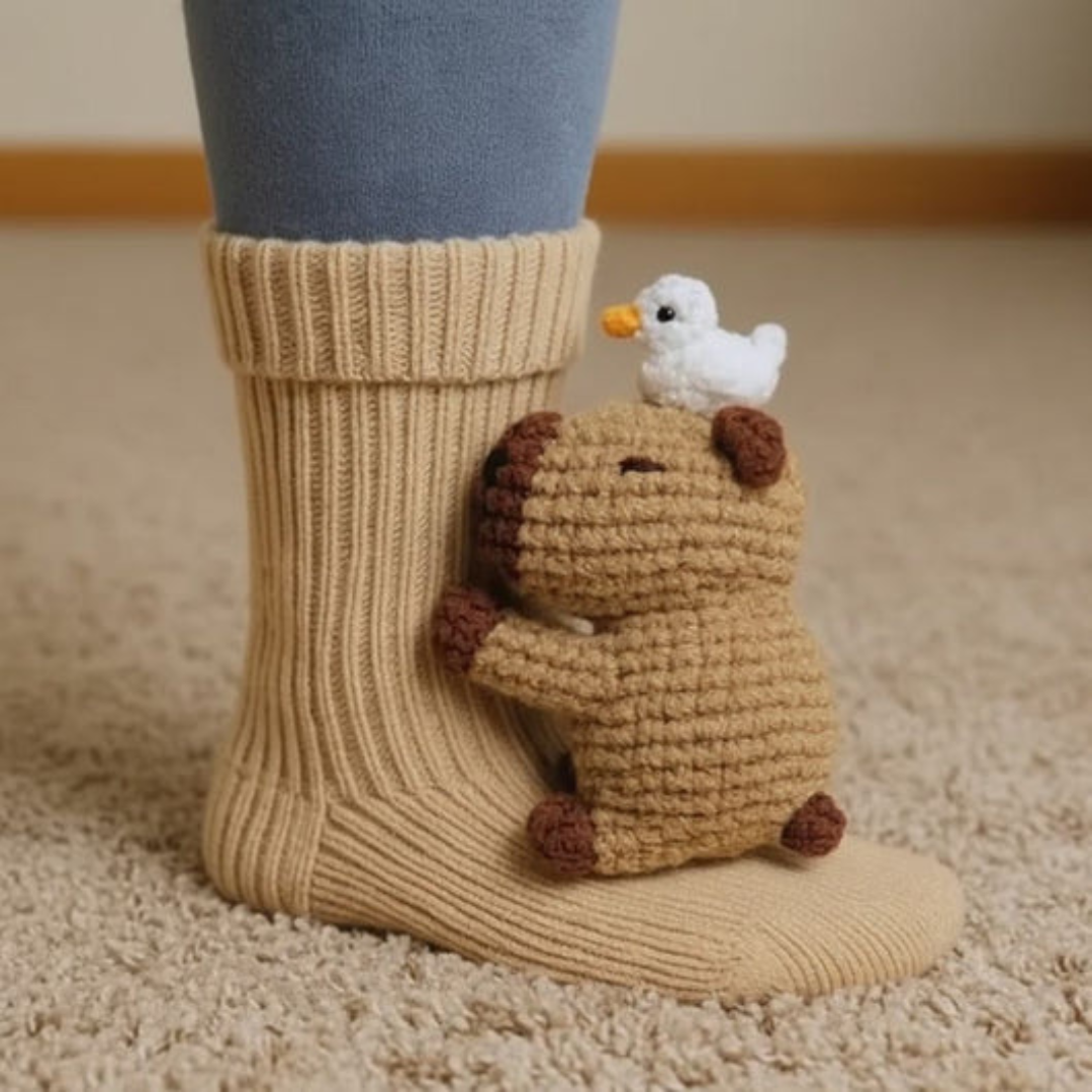 Gemütliche Tier-Hütten-Socken mit Umarmungs-Motiv – Warme, niedliche Motivsocken, Unisex