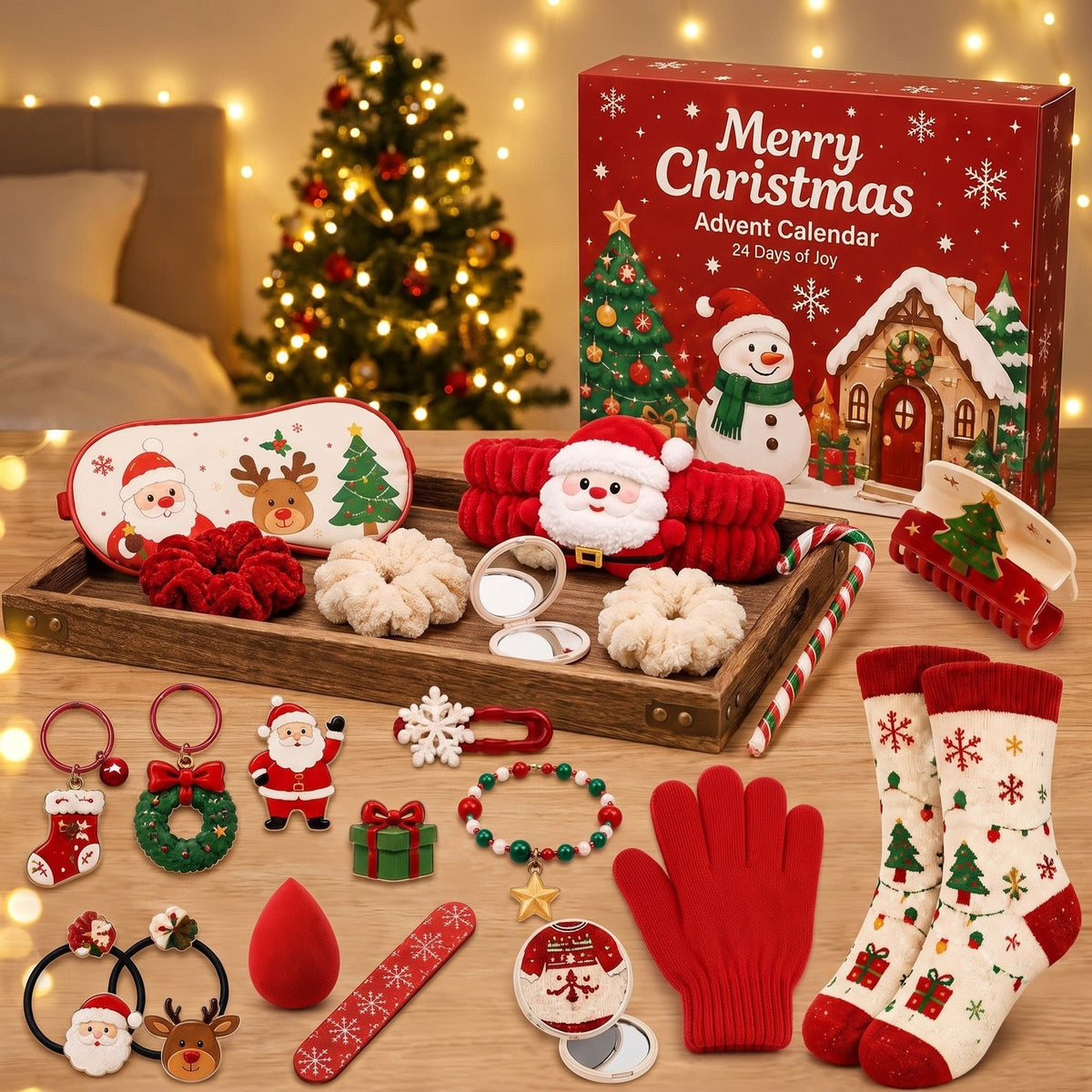 Gemütlicher Weihnachts-Adventskalender mit Accessoires, 24 Tage Haar, Spa und Winter