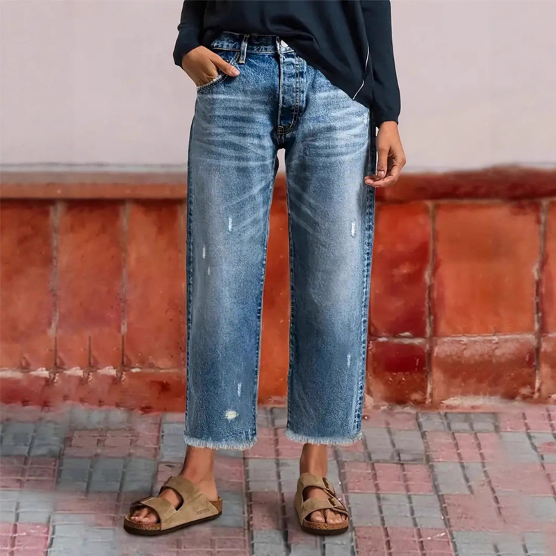 Gerade Cropped-Jeans im Retro-Look für Damen