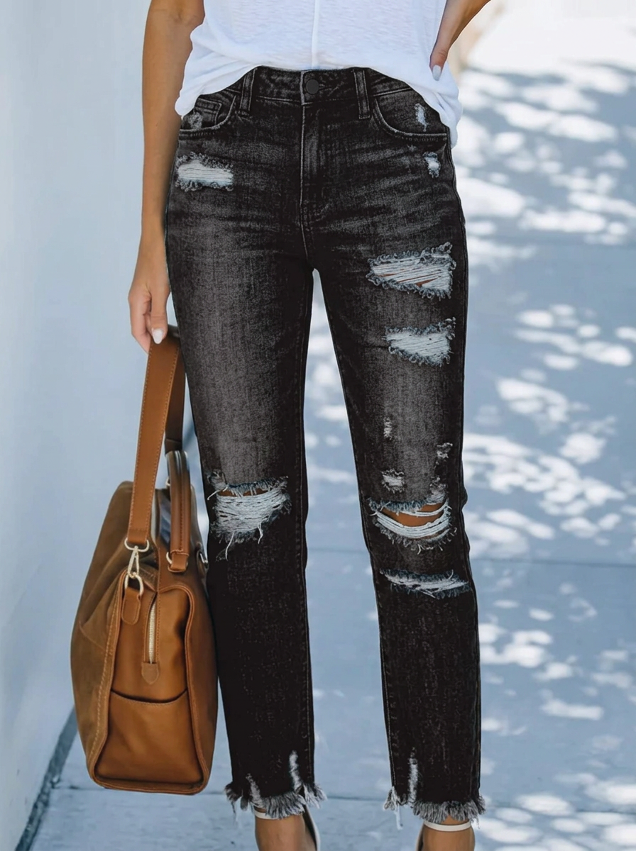 Gerade Cropped-Jeans im Retro-Look für Damen