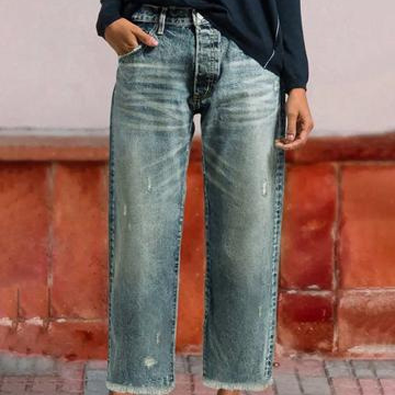 Gerade Cropped-Jeans im Retro-Look für Damen