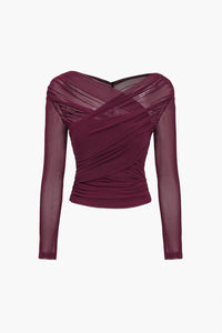 Gerafftes Mesh-Langarmtop für Damen