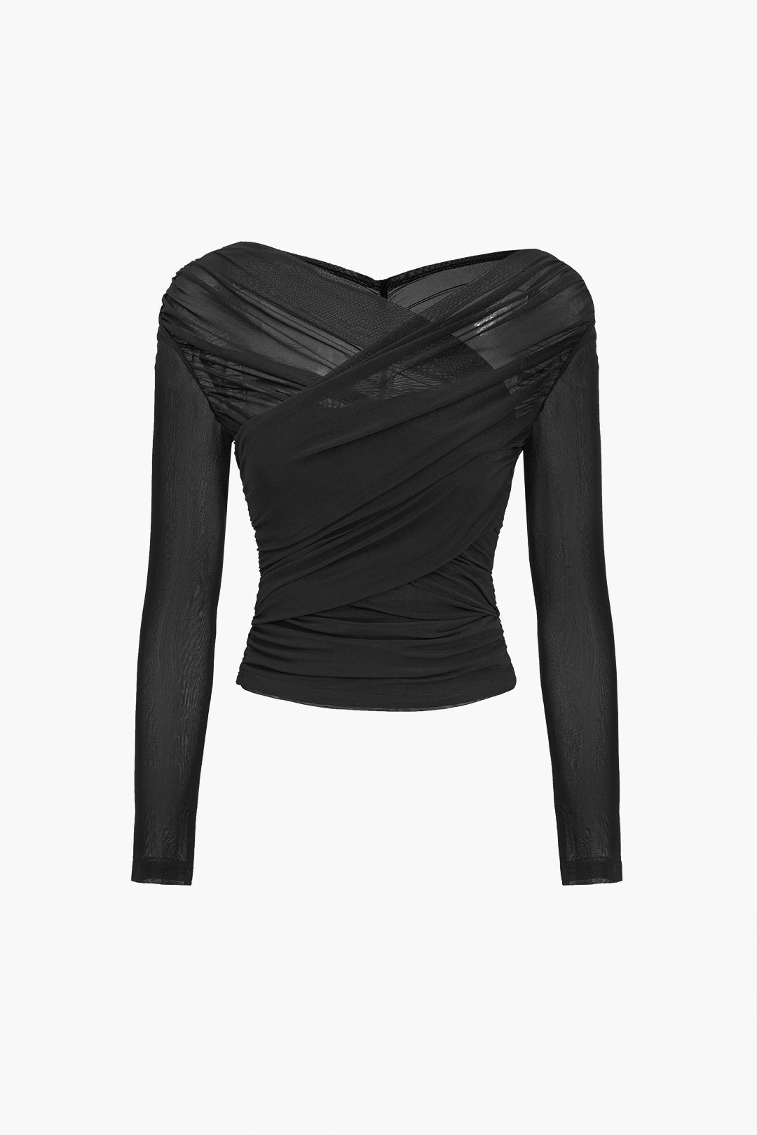 Gerafftes Mesh-Langarmtop für Damen