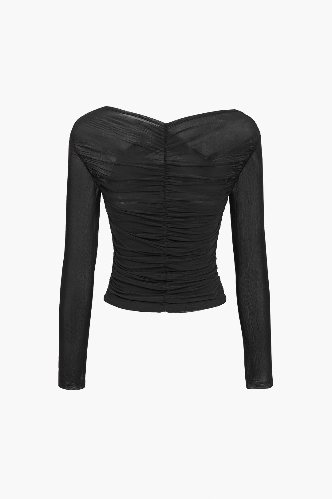 Gerafftes Mesh-Langarmtop für Damen