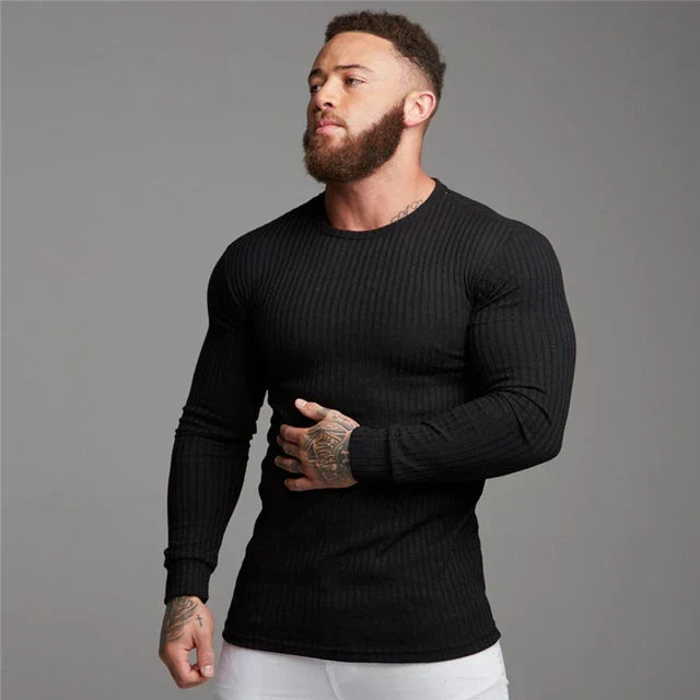 Gerippter Herren-Pullover im Slim-Fit mit Rundhalsausschnitt