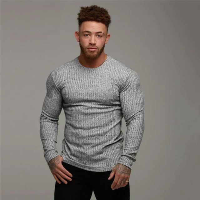 Gerippter Herren-Pullover im Slim-Fit mit Rundhalsausschnitt