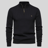 Gerippter Herren-Strickpullover mit Halbreißverschluss
