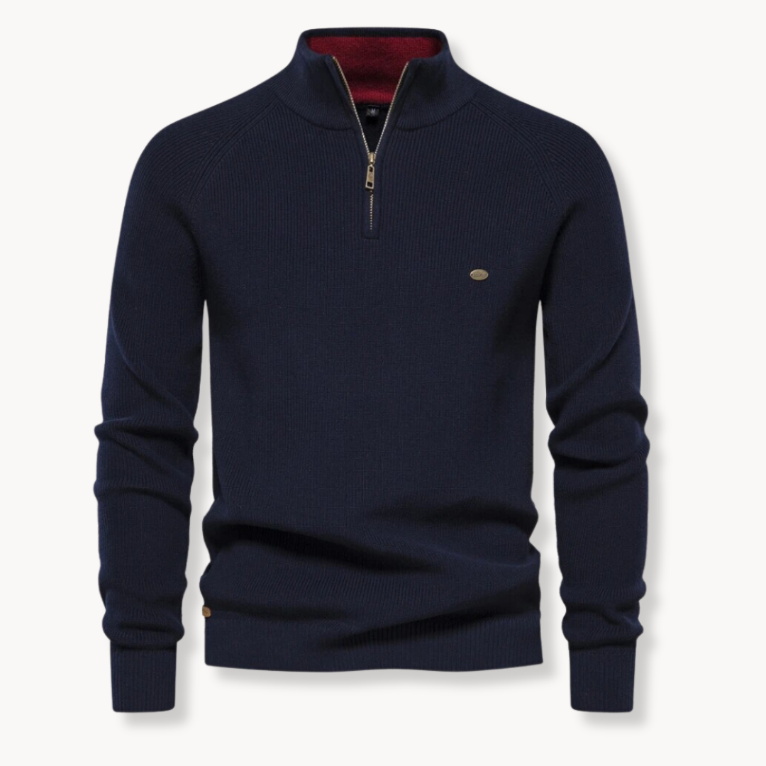 Gerippter Herren-Strickpullover mit Halbreißverschluss