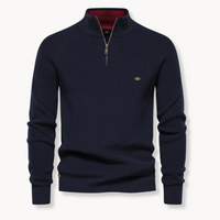 Gerippter Herren-Strickpullover mit Halbreißverschluss