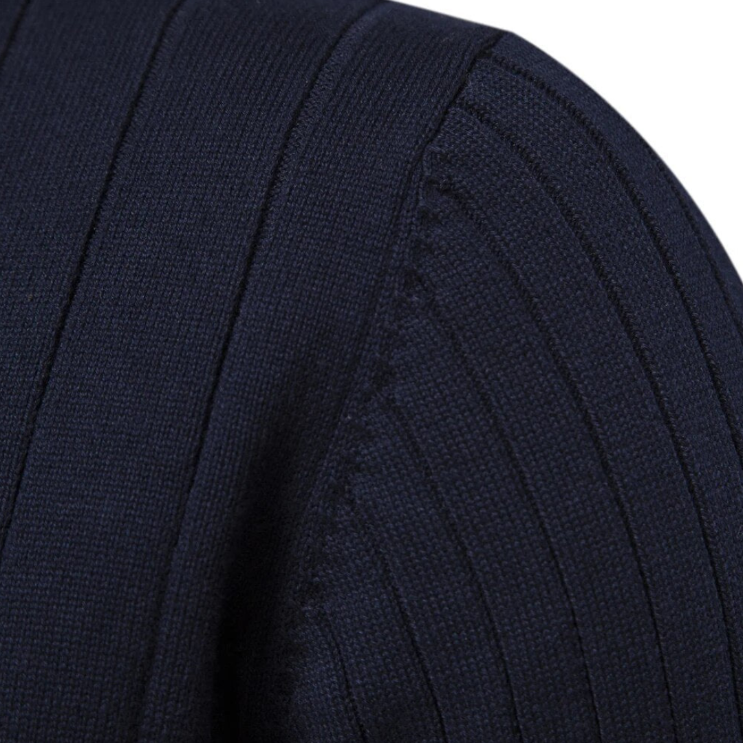 Gerippter Herren-Strickpullover mit Halbreißverschluss