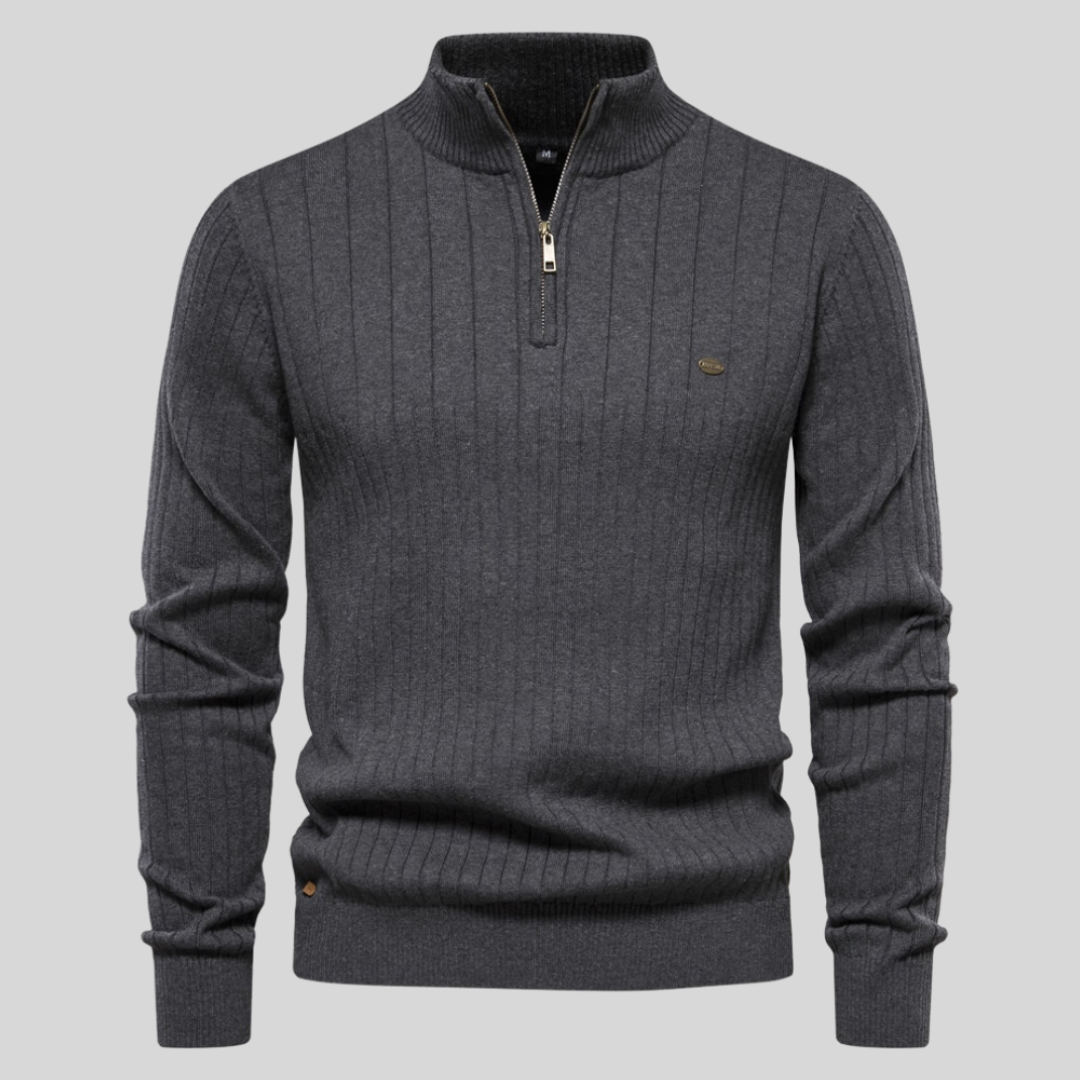 Gerippter Herren-Strickpullover mit Halbreißverschluss