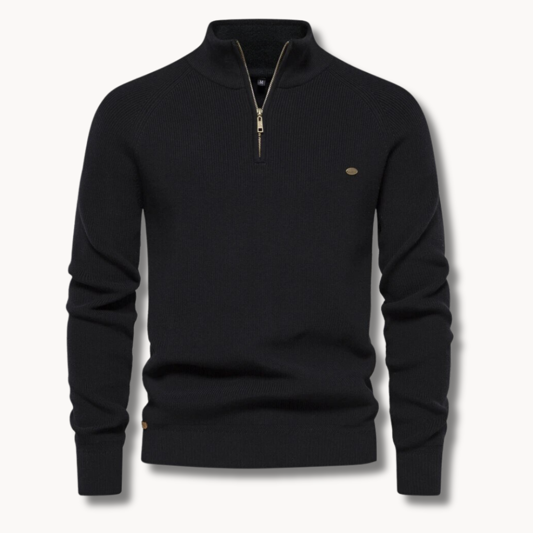 Gerippter Herren-Strickpullover mit Halbreißverschluss