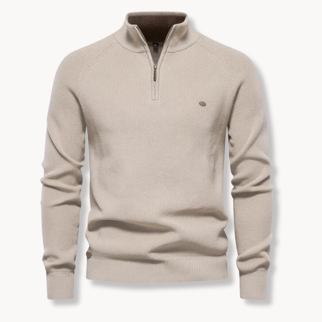 Gerippter Herren-Strickpullover mit Halbreißverschluss